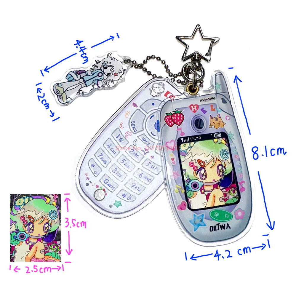 Oliva Acrylic Phone Decoration Keychain — Kawaii Pendant with Photo Frame for 1-Inch Photos, Perfect Birthday Gift