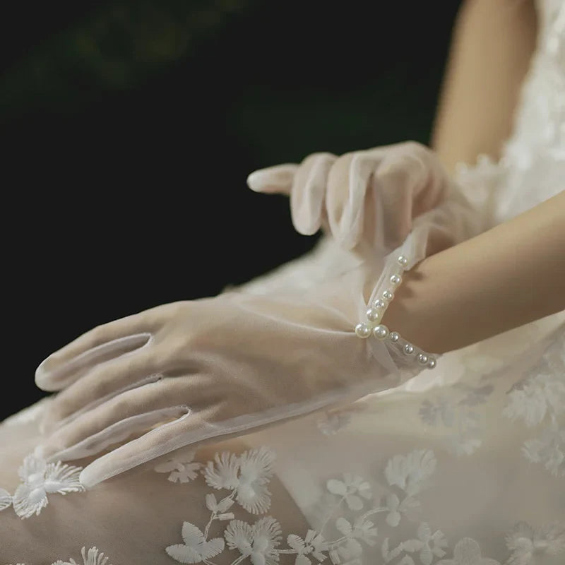 Transparent Mesh Tulle Gloves - Sheer Short Party, Wedding & Lolita Gloves