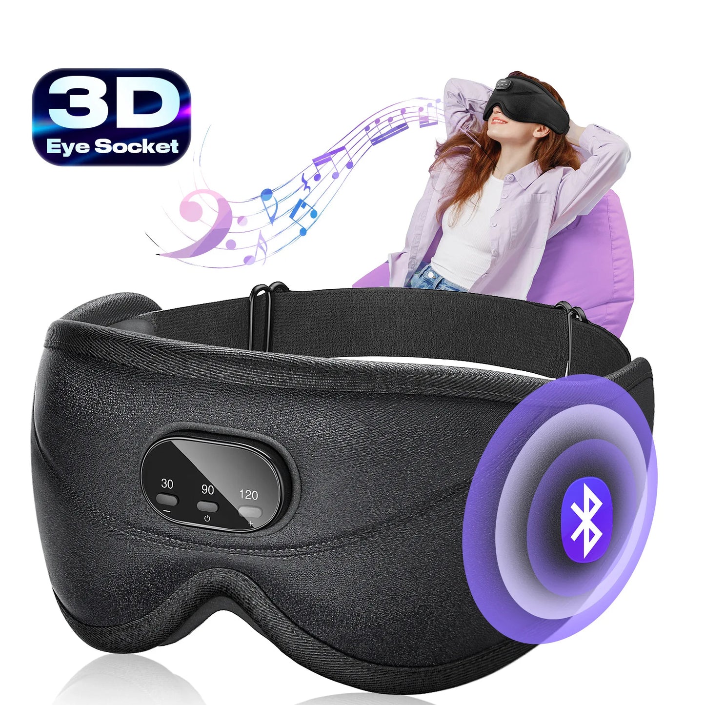 3D Bluetooth Sleep Mask with Built-in Headphones – Wireless Music Eye Mask, Noise Reduction & Blackout Comfortable Sleeping Headband