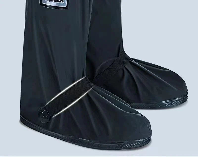 Black Waterproof Rain Boot Covers – High-Top Shoe Covers with Reflector for Motorcycle, Bike & Outdoor Use (Men & Women)