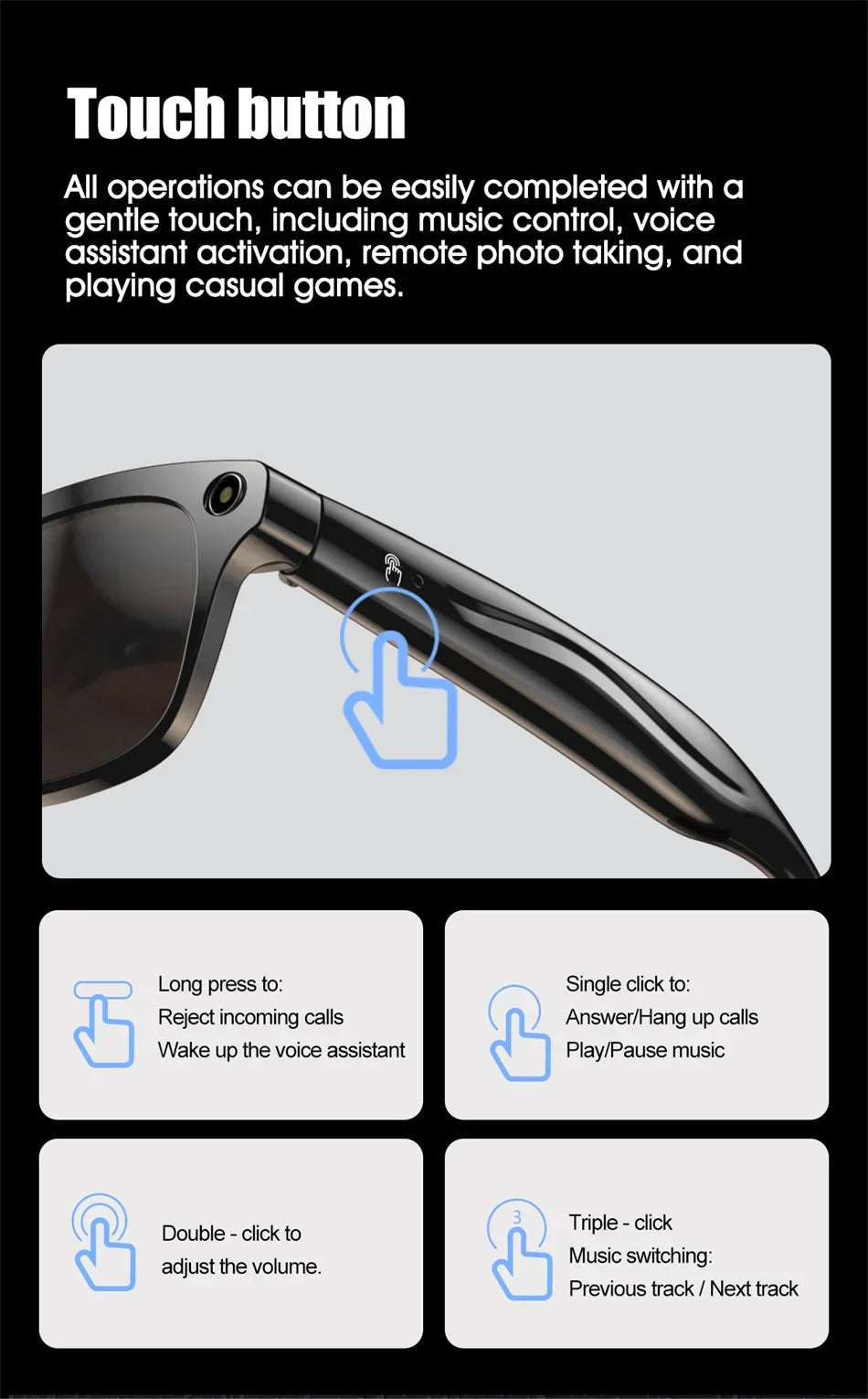 Xiaomi 1080P HD AI Smart Glasses — 100MP Camera, Bluetooth Call, Voice Assistant, 260mAh Battery, Smart Control