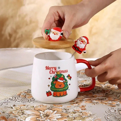 Christmas Gift Ceramic Mug Set - Mug with Lid and Spoon, Perfect Coffee Cup for Holiday Gifting