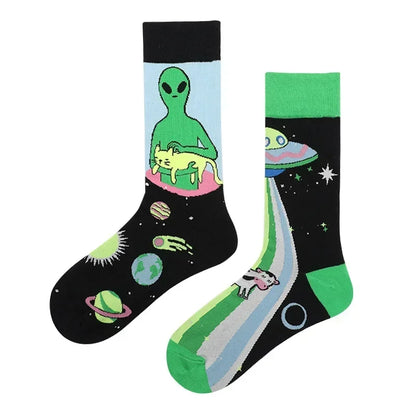 WY_New Asymmetrical Couples Mandarin Ducks Cotton Socks – Fashion Sports Colorful Medium & High Sleeve Unisex Crew Socks, Trendy Couple Gift Socks