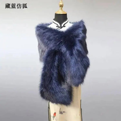 32-Color Luxury Faux Fox Fur Shawl – Women’s Plush Winter Scarf, Wrap & Cape for Wedding & Coat