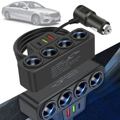 12V/24V Car Cigarette Lighter Adapter – 4 Socket USB Charger with QC3.0 & PD3.1A, 120W Car Accessories Port