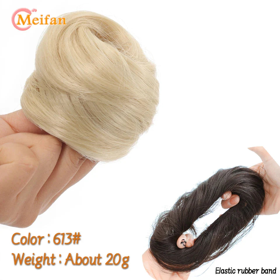 MEIFAN Synthetic Chignon Hair Bun – Elastic Rubber Band Clip-In Updo Ponytail Hair Extension for Women