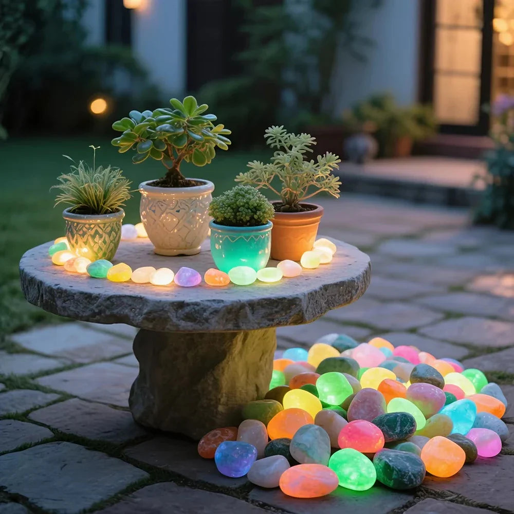 20pcs Glow-in-the-Dark Garden Pebbles – Lawn, Aquarium & Outdoor Decorative Stones