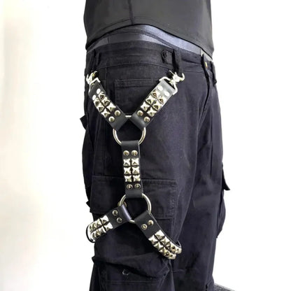 Gothic Leg Harness Strap - Black PU Leather Rivet Belt for Jeans, Hip Hop, Punk and Unisex Fashion