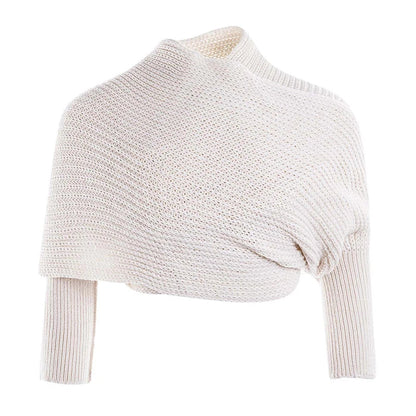 Solid Color Knit Shawl with Long Sleeves - Elegant Soft Warm Top, Elastic Wrap Scarf for Autumn and Winter