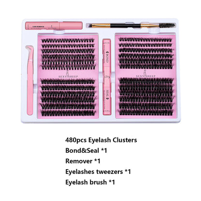 DIY False Eyelashes Cluster Extensions Kit – Natural Individual Lashes with Glue, Remover, Lash Brush & Tweezers