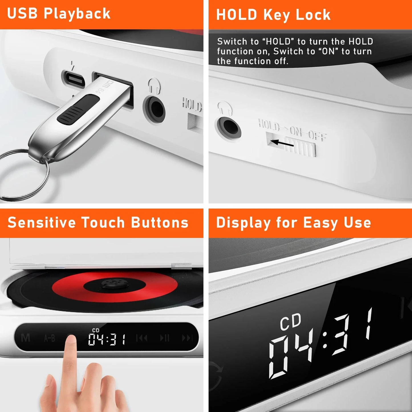 KC918 CD Player, Portable Bluetooth Speaker with LED Screen, Stereo, IR Remote, Wall Mountable & FM Radio