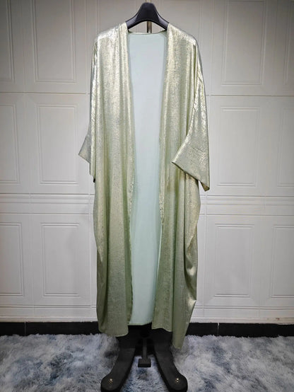 Women’s Shiny Satin Open Kimono Abaya – Luxury Dubai Ramadan Muslim Kaftan Dress