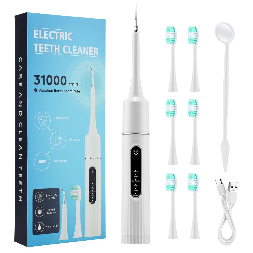 Electric Sonic Tooth Cleaner – Waterproof Dental Plaque & Tartar Remover Ultrasonic Toothbrush with 5 Replacement Brush Heads