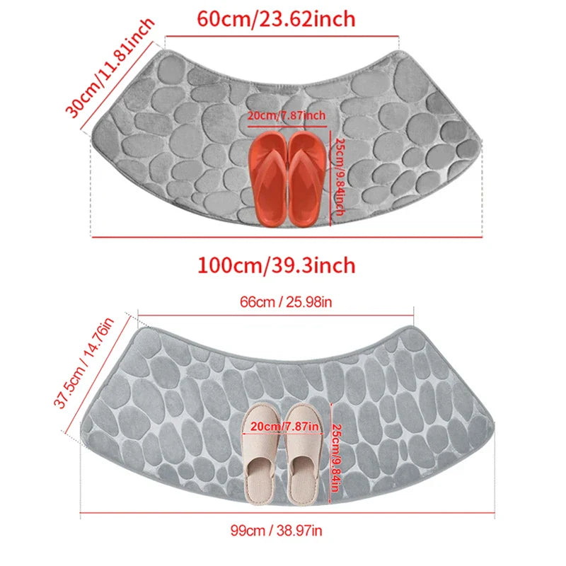 Curved Bathroom Mat - Non-Slip Pebble Embossed Bath Mat | Absorbent Floor and Toilet Mat for Showers