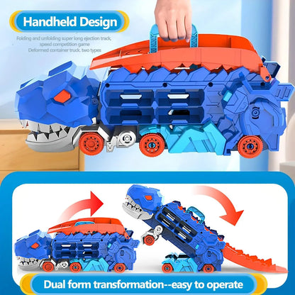 Dinosaur Transporter Truck Toy – Foldable Track with Alloy Car and Transforming Dinosaur | Gift for Toddler Boys