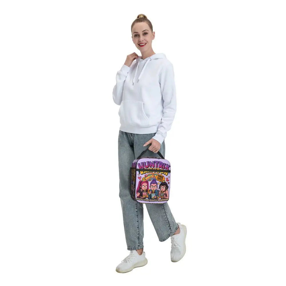 Huntrix KPop Demon Hunters Insulated Lunch Bag – Reusable Leakproof Cooler Tote for Kids & Office