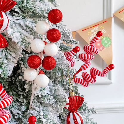 1/2PCS Red & White Woolen Bells – Candy Cane Branches for Xmas Tree, DIY Crafts, Vase & Wreath Christmas Decorations