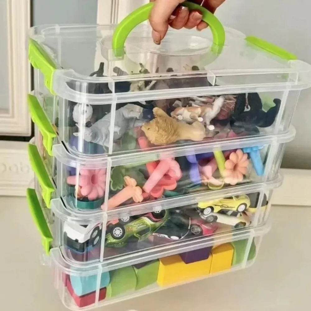 4-Layer Stackable Transparent Organizer – Multi-Tier Plastic Storage Box for Kids Toys, Makeup, Jewelry, Office & School
