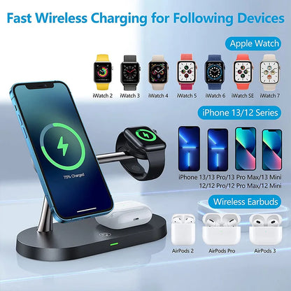 3-in-1 Magnetic Wireless Charger Stand: Fast Charging Station for iPhone 12/13/14/15, Apple Watch 9/8/7/6/5, Airpods 2/3 Pro