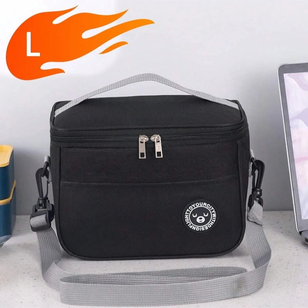 Insulated Handheld Lunch Bag with Shoulder Strap – Thickened Waterproof Student Lunch Box Tote