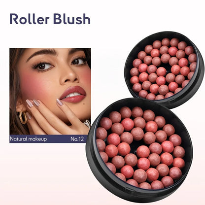 Roll-On Blush Makeup - Long Lasting Shimmer & Matte Finish with 3D Glossy Texture Brush
