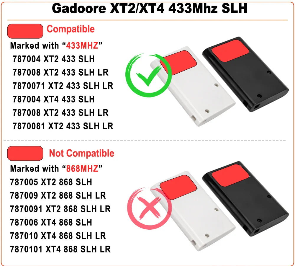 Gadoore XT2 XT4 433MHz SLH LR Garage Door & Gate Remote | Compatible with XT2/XT4 SLH & SLH LR