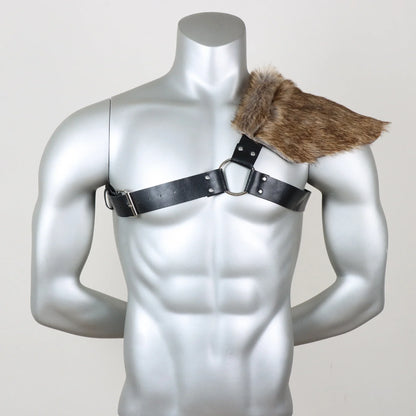UYEE Men's Medieval Viking Fur Shawl – Barbarian Shoulder Cowl Mantle with Chest Belt & Fur Capelet for Cosplay