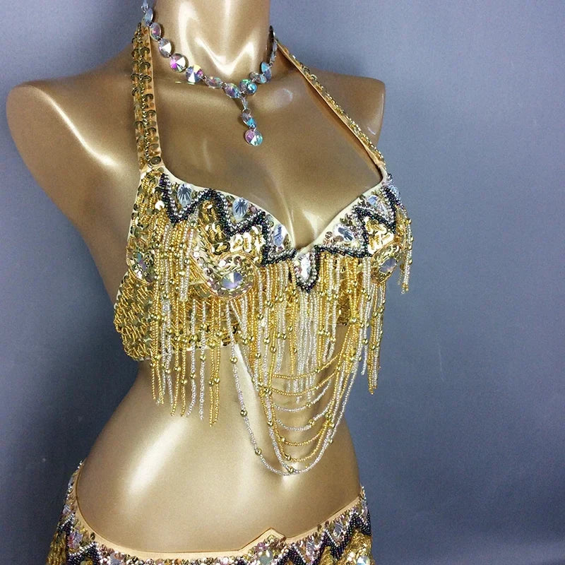 Sexy Belly Dance Costume Set for Women – 2-Piece Bra & Belt Outfit for Sizes 34D/DD,36D/DD,38/D/DDD,40B/C/D,42D/DD