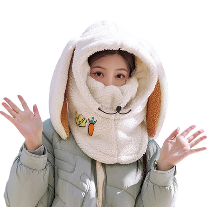 Winter Wool Ski Hat & Helmet Cover – Soft, Warm, Cute Cartoon Bunny Ears for Casual Skiing