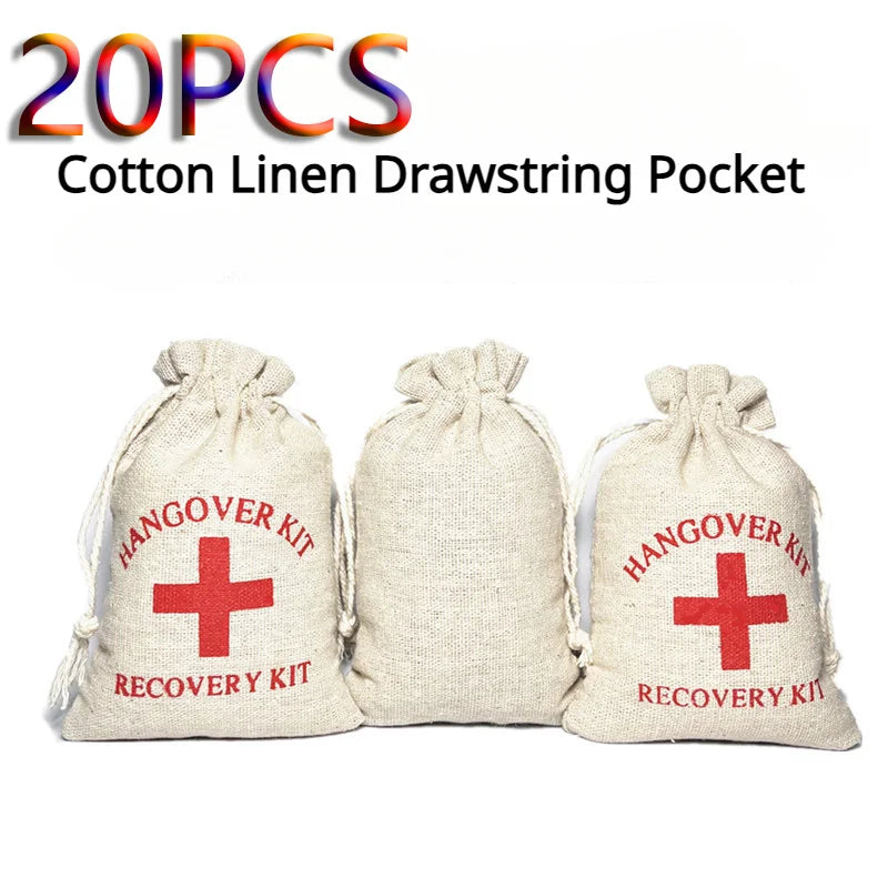 2100PCS Christmas Party Wake-Up Bags – Cotton Linen Storage & Gift Bags for First Aid, Red Cross Hangover Kits