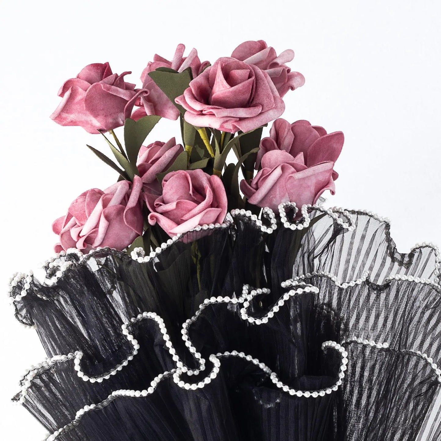 Black Flower Wrapping Paper with Pearl Edges – Florist Style Bouquet Wrap for Wedding & Gift Packaging