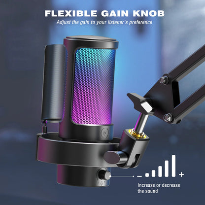 FIFINE A8 USB Microphone with RGB, Touch Mute & Headphone Output for Recording & Streaming on PC Mac