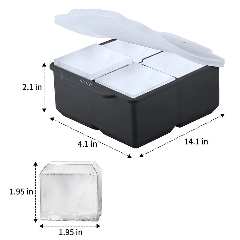 Silicone Large Ice Cube Molds – 2-Inch Big Ice Trays with Removable Lid, BPA-Free, Flexible & Stackable