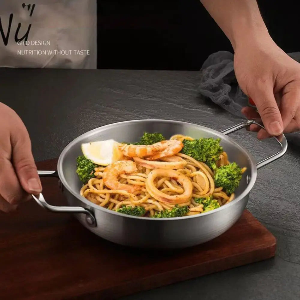 Stainless Steel Saucepan & Dry Pot – Paella Pan with Handle for Home Cooking, Seafood, Rice & Picnic Use