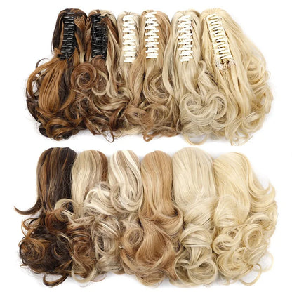 12-Inch Synthetic Wavy Curly Ponytail Hair Extension with Claw Clip – Mixed Blonde Hairpiece for Women