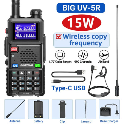 Baofeng UV-5RH 10W Air Band Walkie Talkie, Long Range Wireless Two-Way Ham Radio, Type-C UV-5R Transceiver