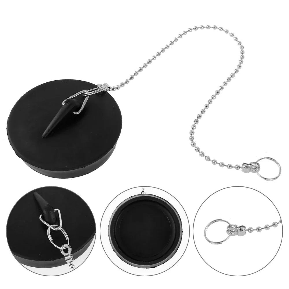 8/2PC Universal Sink Plug — Rubber Drain Stopper with Round Beaded Chain for Kitchen & Bathroom