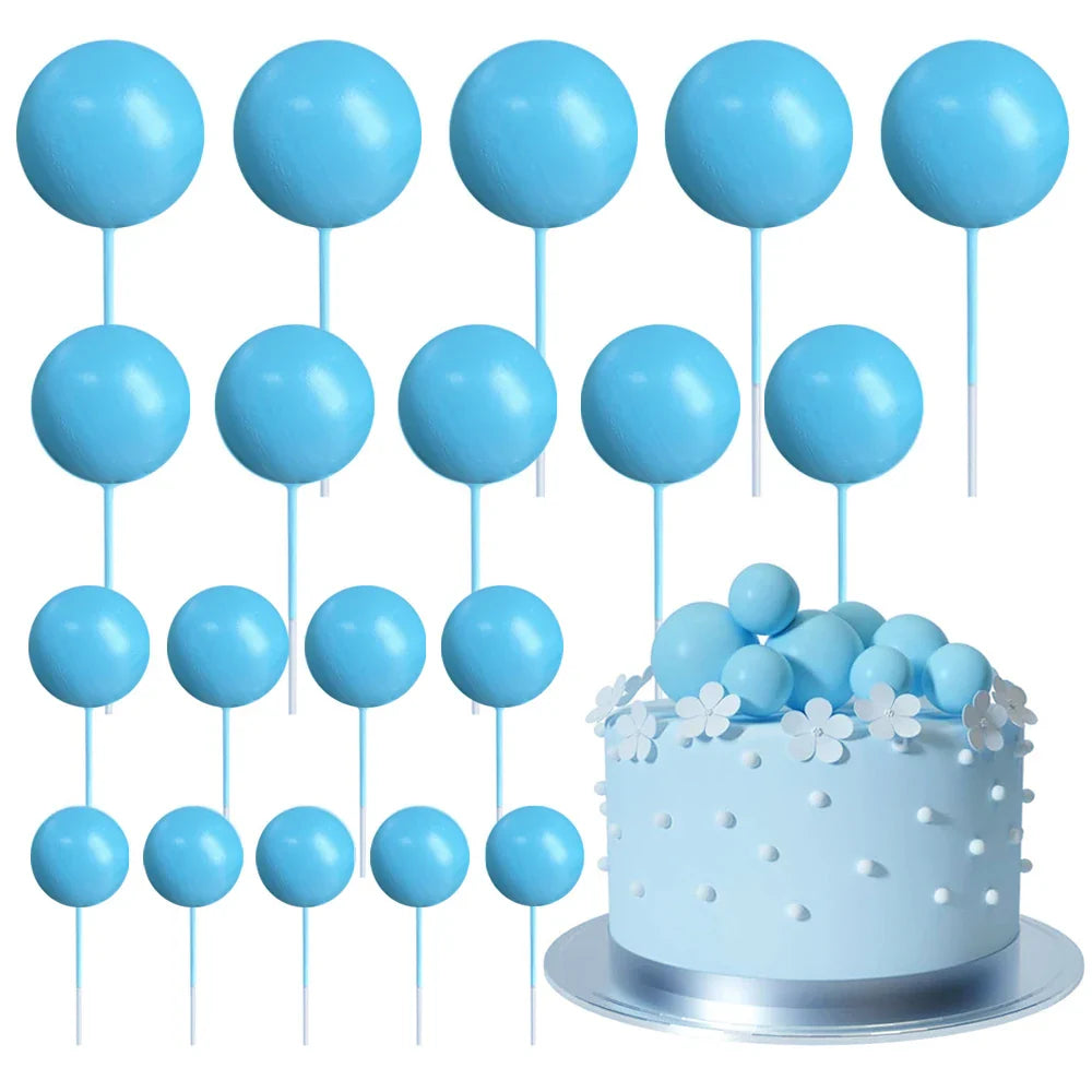 20Pcs Colorful Cake Topper Balls – Gold, Silver & Pastel DIY Cake Decorations for Birthday, Wedding & Party Supplies