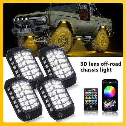 RGB 3D Lens Rock Lights – APP Remote Control LED Underglow for Offroad RZR, SUV, ATV, UTV, Jeep