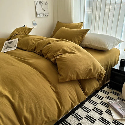 Solid Cotton Bed Linen Set – Bedding with Sheet, Duvet Cover & Pillowcases, Single to King/Queen/Twin Size
