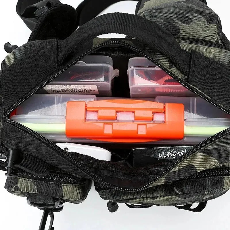 Fishing Tackle Backpack: Gear Storage Bag with Rod Holder, Fanny Pack Design for Men - Fly Fishing Sling Shoulder Bag