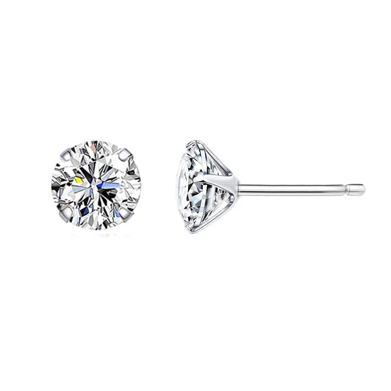 Bamoer 925 Sterling Silver CZ Stud Earrings – Platinum Plated Round Cubic Zirconia Barbell, Hypoallergenic, 4-7mm