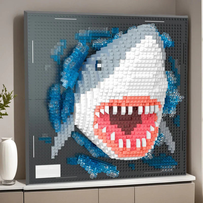 Creative 3D Wall Art Frame DIY Building Block Set – Shark, Eagle & Parrot Micro Animal Particle Model Toy for Adults Home Decor Gift