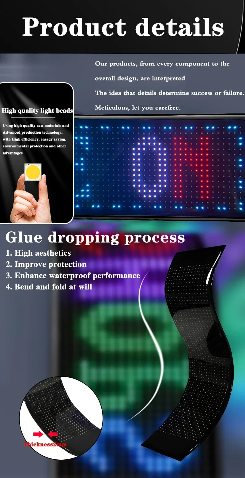 LED Matrix Pixel Panel – Scrolling Bright Advertising Sign with Flexible USB & Bluetooth App Control