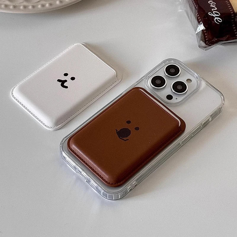 Cute Dog Cartoon Magnetic Phone Card Holder – Back Case Wallet for iPhone 15/14 with MagSafe Slot for ID & Bank Cards