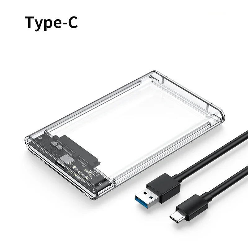 USB 3.0 2.5 Inch External Hard Drive Enclosure – Transparent SATA HDD/SSD Case, 5–6Gbps High-Speed Storage Case for Laptop & PC
