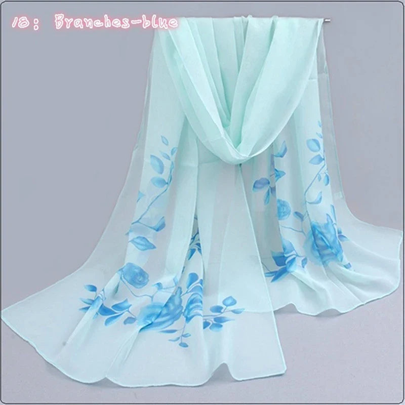 Women’s Chiffon Scarf – Long Butterflies & Branch Pattern Shawl, Elegant Versatile Retro Fashion Accessory