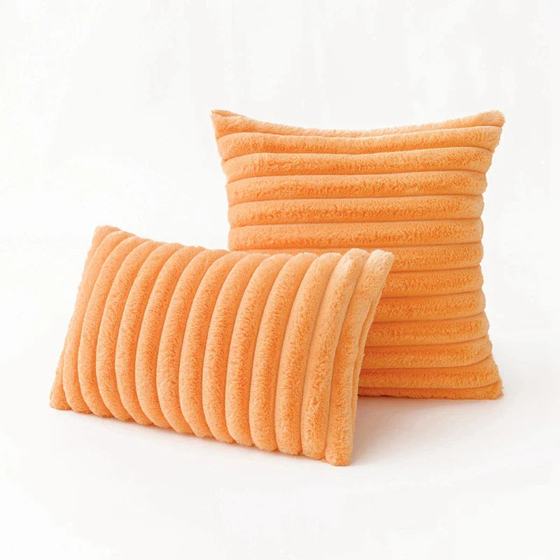 Faux Fur Plush Throw Pillow Covers – Soft Decorative Cushion Cases for Couch, 30x50cm & 45x45cm, Orange, Green, Pink, Cream
