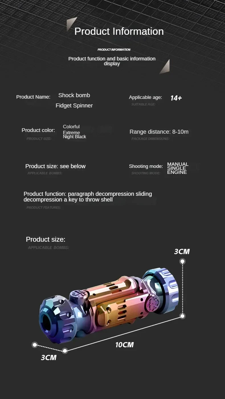 Stun Grenade Fidget Spinner & Mini Toy Gun – Ejectable Shell Stress Relief Finger Toy for Adults & Kids Gift