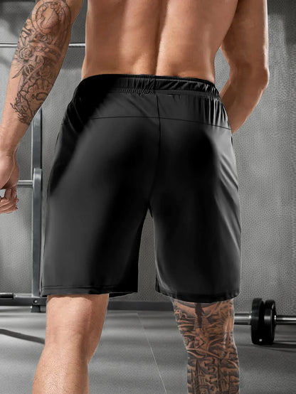 Men’s Solid Color Casual Shorts – Elastic Waist with Drawstring and Zipper Pockets, Loose Fit High Elasticity